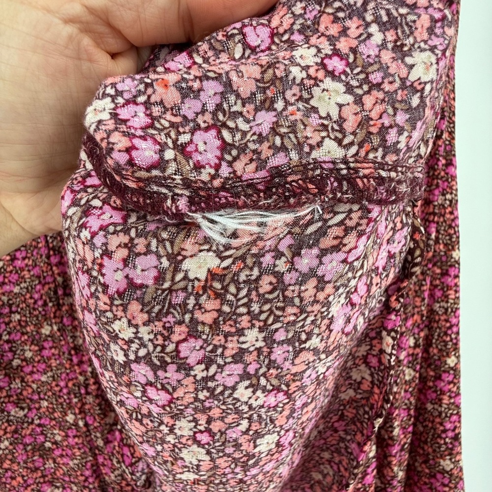 Lucky Brand Shirt Medium Womens Floral Cottagecore Peasant Pin Tucked Button Up - Picture 6 of 7